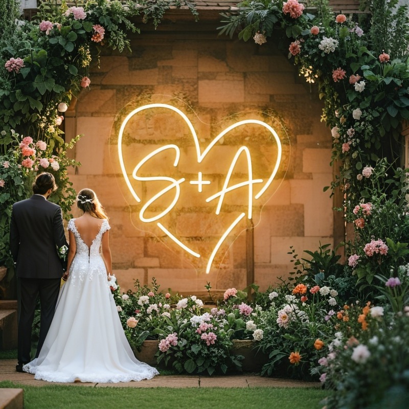 Halloween Party Supplies - Custom Initials Heart LED Neon Sign,