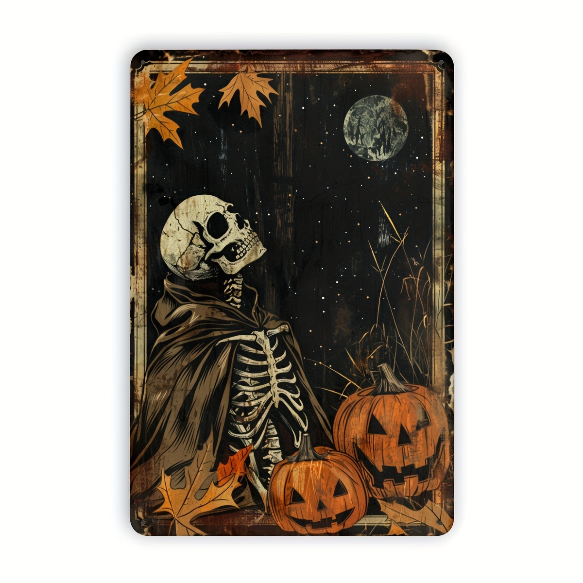 Halloween Skeleton Decoration - Halloween Skeleton and Pumpkin Metal Tin