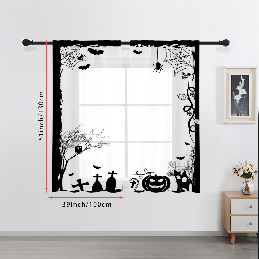 2PCS Digital Print Sheer Curta - огляд і ціна Spider Web Halloween Decoration