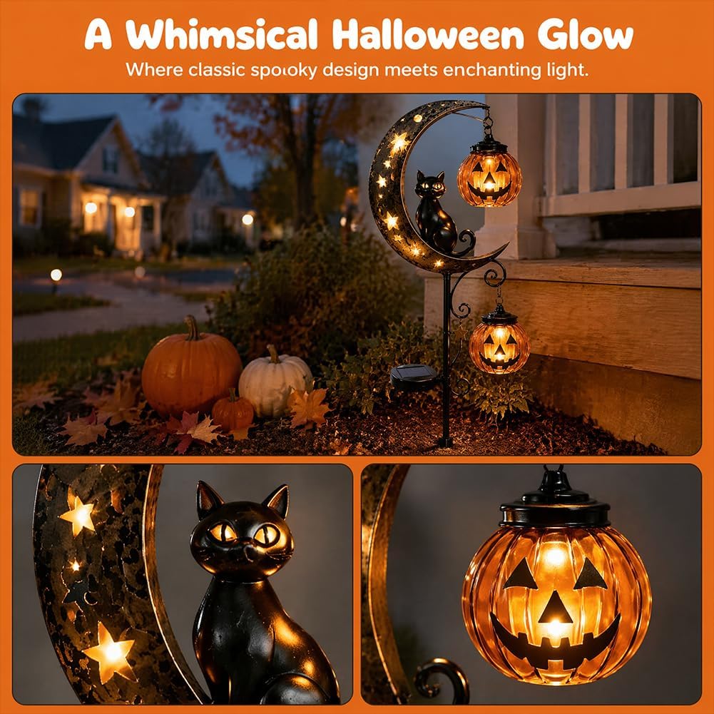 Solar Halloween Black Cat Pump - огляд і ціна Halloween Pumpkin Decor Led